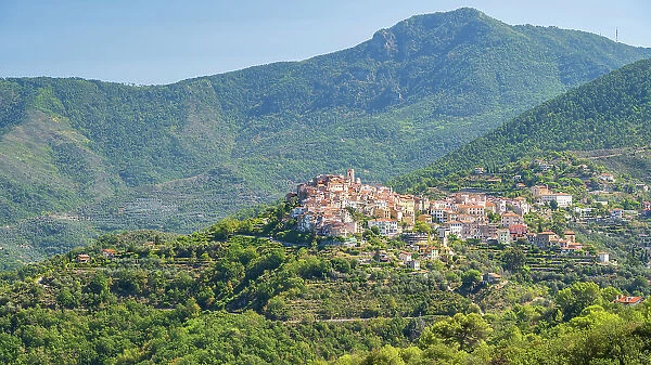 europe, Italy, Liguria, the view of Perinaldo, a small village in the Ligurian mountains