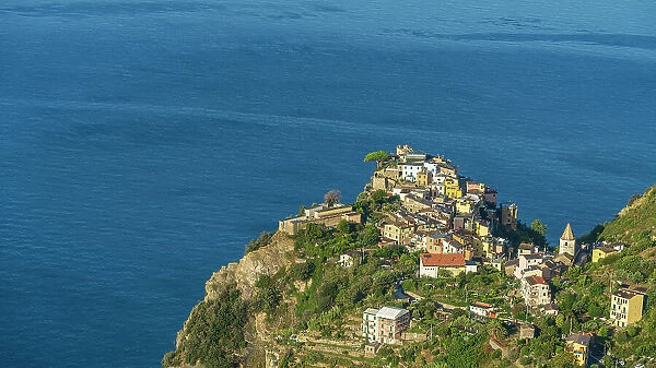 Europe, Italy, Liguria, the village of Corniglia, Cinque Terre, seen from the footpath