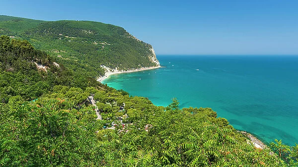 europe, Italy, The Marches. The monte Conero and its beaches seen from Sirolo