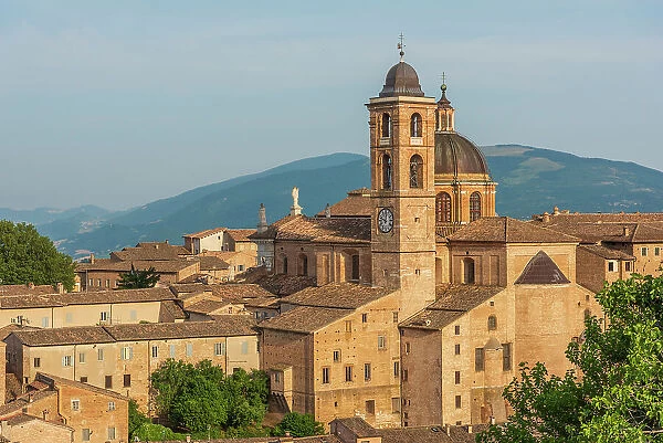 europe, Italy, The Marches. Urbino, the view of the town with the cathedral
