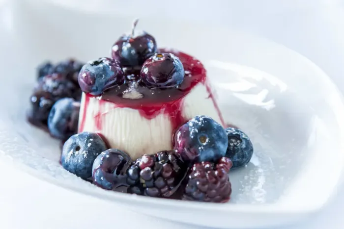 Framed Print : Europe, Italy. Panna cotta with berries Framed Print : Europe, Italy. Panna cotta with berries