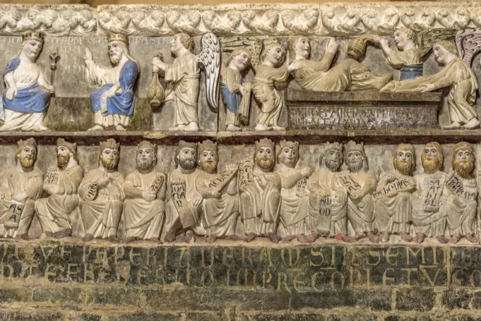 Framed Print : Europe, Italy, Piedmont. The abbey of Vezzolano, figures Framed Print : Europe, Italy, Piedmont. The abbey of Vezzolano, figures