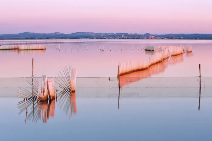 Framed Print : Europe, Italy, Puglia, Foggia district, Lesina. Lake at sunset
