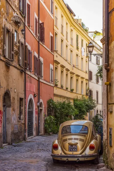 Framed Print : Europe, Italy, Rome. A street in Trastevere with the typical facades Framed Print : Europe, Italy, Rome. A street in Trastevere with the typical facades