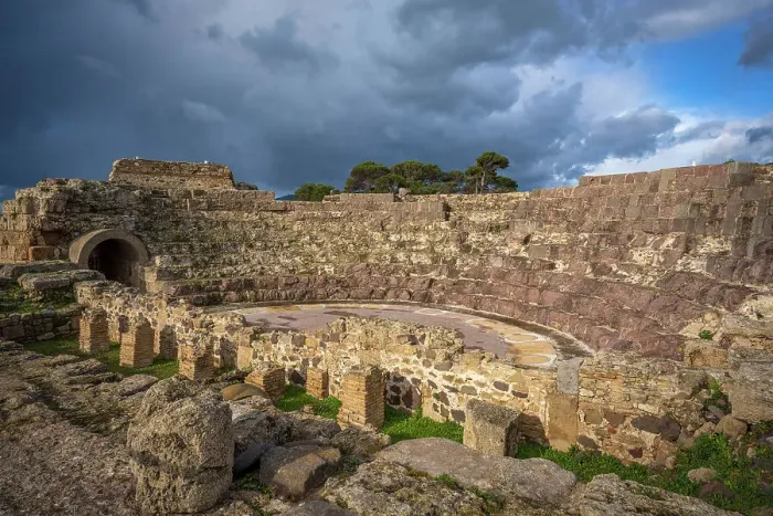 Framed Print : Europe, Italy, Sardinia. The theatre in archeologic area of the ancient phoenician town of Nora near to Pula (and Cagliari)