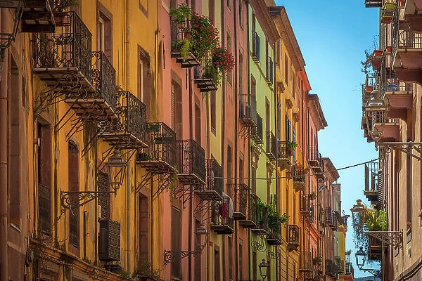 Europe, Italy, Sardinia. Bosa, a beautiful street scenery