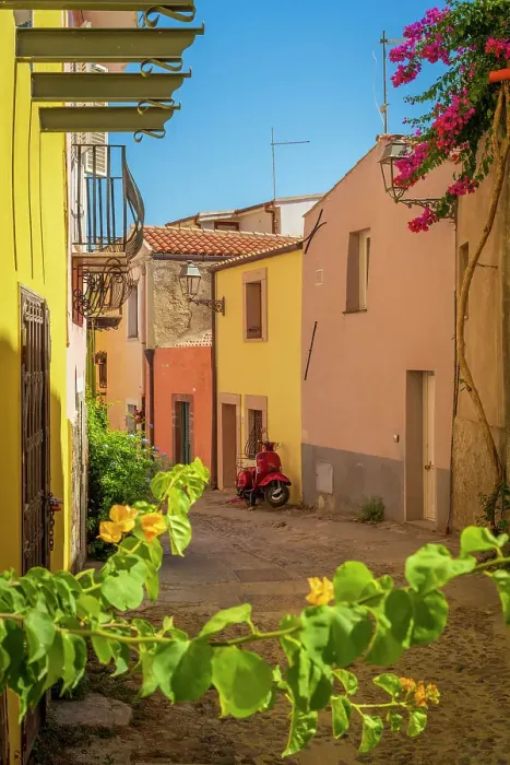 Framed Print : Europe, Italy, Sardinia. Bosa, a beautiful street scenery