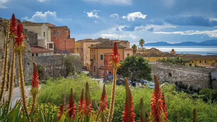 Framed Print : europe, Italy, Sardinia. Cagliari, view of the ancient part of the town towards the sea