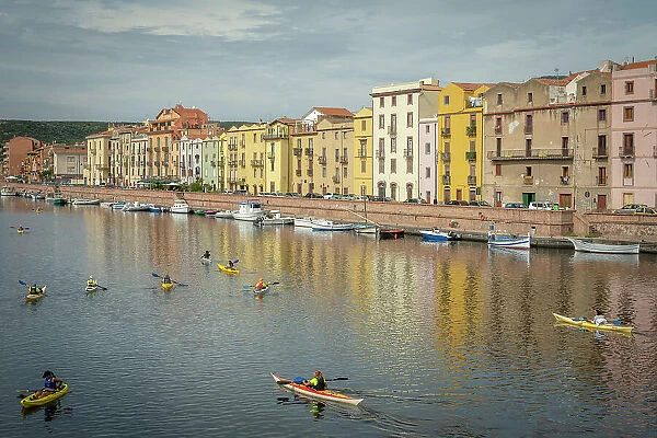 Europe, Italy, Sardinia. Some people exploring the river Temo in Bosa by Kayak