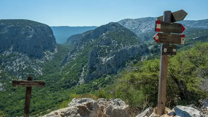 Framed Print : Europe, Italy, Sardinia. Signposts on the hiking trail to the archeological site of Tiscali village Framed Print : Europe, Italy, Sardinia. Signposts on the hiking trail to the archeological site of Tiscali village
