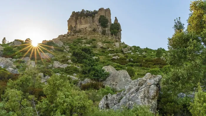 Framed Print : Europe, Italy, Sardinia. Sunset next to the rock formation of Perda e Liana