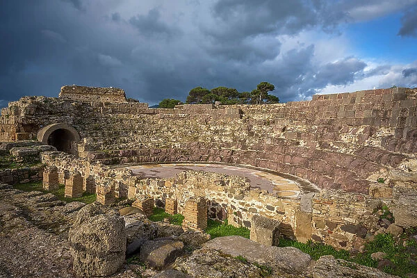 Europe, Italy, Sardinia. The theatre in archeologic area of the ancient phoenician town of Nora near to Pula (and Cagliari)