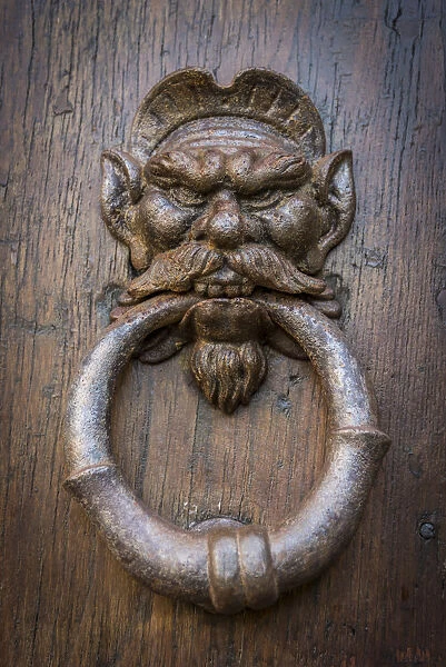 Europe, Italy, Seravezza. A door knocker on the Villa Medici