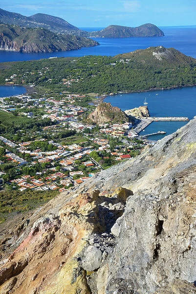 Europe, Italy, Sicily, Aeolian Islands, Vulcano Island, High angle view of Vulcanello