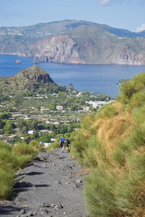 Framed Print : Europe, Italy, Sicily, Aeolian Islands, Vulcano Island, People hiking down Gran Cratere Framed Print : Europe, Italy, Sicily, Aeolian Islands, Vulcano Island, People hiking down Gran Cratere