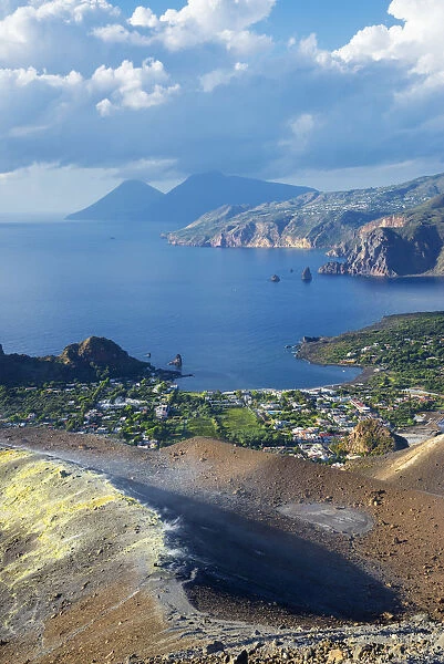 Europe, Italy, Sicily, Aeolian Islands, Vulcano Island, High angle view of, Aeolian