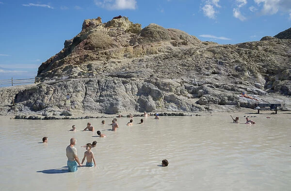 Europe, Italy, Sicily, Aeolian Islands, Vulcano Island, Bathers enjoying the therapeutic