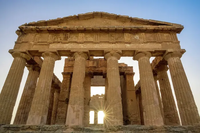 Framed Print : Europe, Italy, Sicily, Agrigento. The Temple of Concordia in the Valley of the Temples at sunset