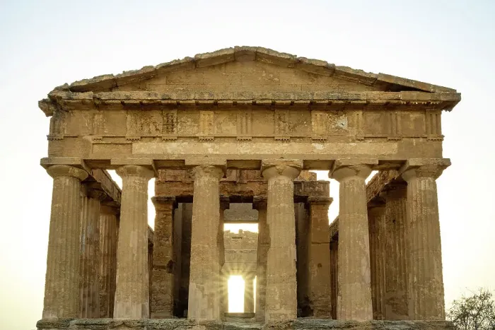 Framed Print : Europe, Italy, Sicily, Agrigento. The Temple of Concordia in the Valley of the Temples at sunset