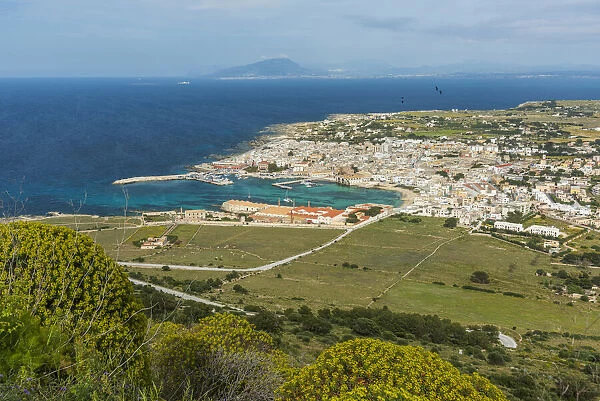 europe, Italy, Sicily, Favignana. View from the mountain towards the harbour