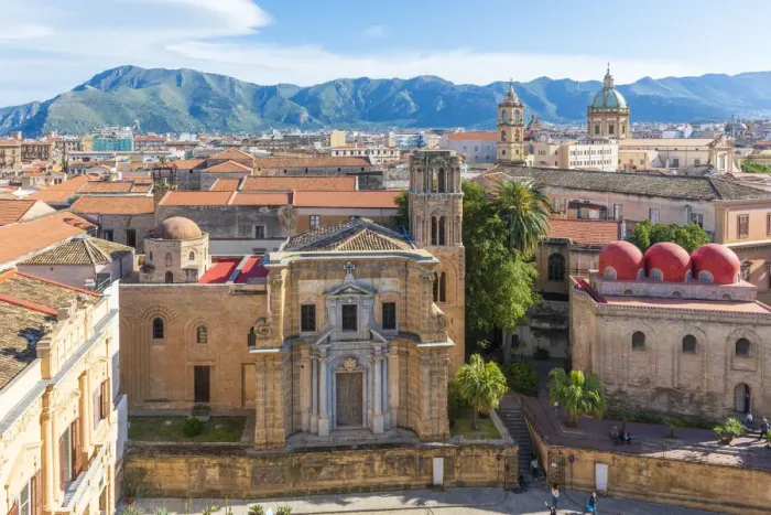 Framed Print : Europe, Italy, Sicily. Palermo. Piazza Bellini with the churches San Cataldo and Santa Maria dell Ammiraglio Framed Print : Europe, Italy, Sicily. Palermo. Piazza Bellini with the churches San Cataldo and Santa Maria dell Ammiraglio