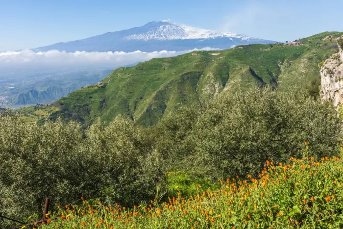 Framed Print : Europe, Italy, Sicily. View towards the Mount Etna from the hiking path from Castelmola Framed Print : Europe, Italy, Sicily. View towards the Mount Etna from the hiking path from Castelmola