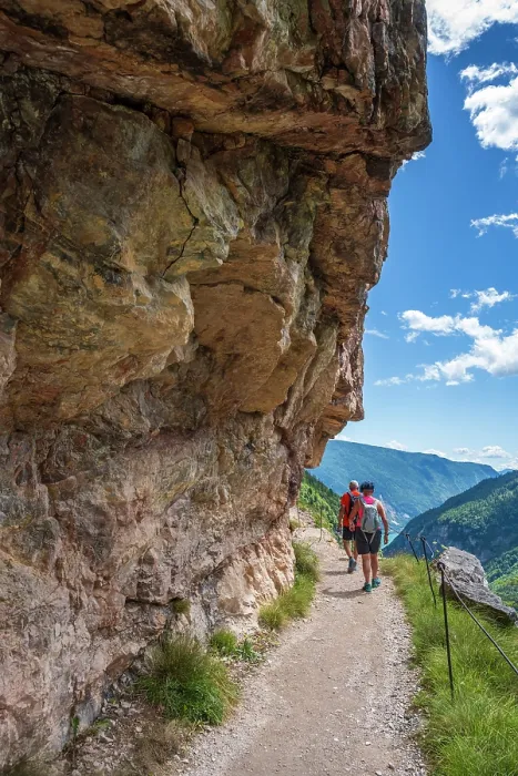 Framed Print : Europe, Italy, Trentino. Hikers on a footpath in the Brenta Dolomites Framed Print : Europe, Italy, Trentino. Hikers on a footpath in the Brenta Dolomites