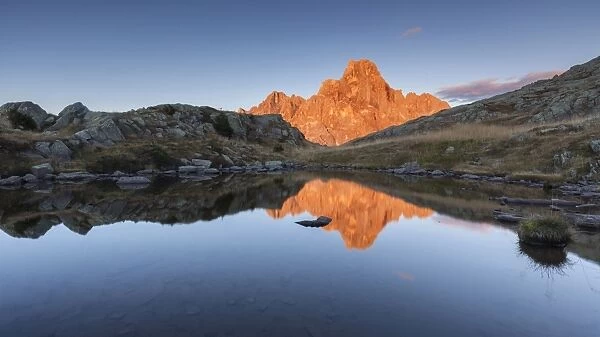 Europe, Italy, Trentino, Rolle pass. Cimon della Pala reflected in the lakes of Cavallazza