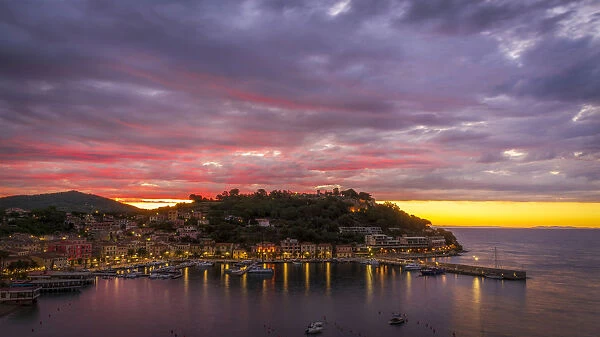 europe, Italy, Tuscany, Elba Island, view over the port of Porto Azzurro at sunrise