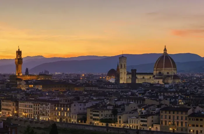 Framed Print : Europe, Italy, Tuscany, Florence, Palazzo Vecchio and Santa Maria del Fiore at Dusk Framed Print : Europe, Italy, Tuscany, Florence, Palazzo Vecchio and Santa Maria del Fiore at Dusk