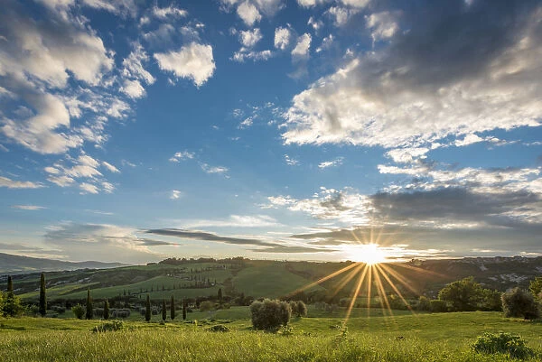 Europe, Italy, Tuscany. La Foce - landscape near to Val D orcia at sunset