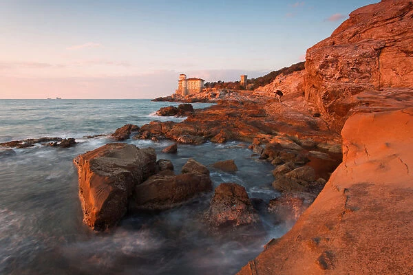 Europe, Italy, Tuscany, Livorno district. Castle of Boccale at sunset