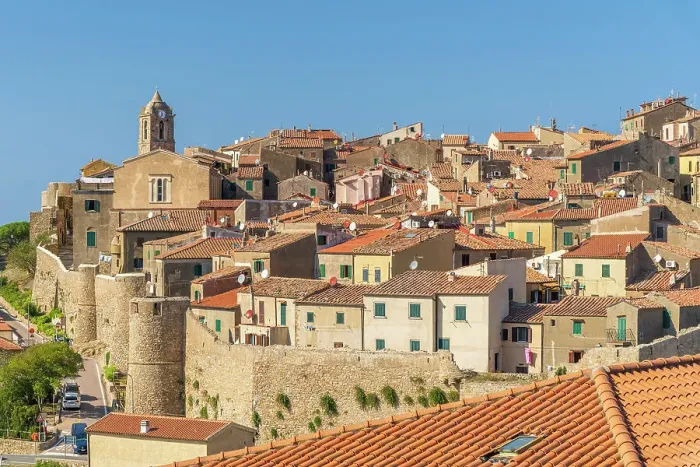 Framed Print : Europe, Italy, Tuscany. The main town of Giglio island, Castello