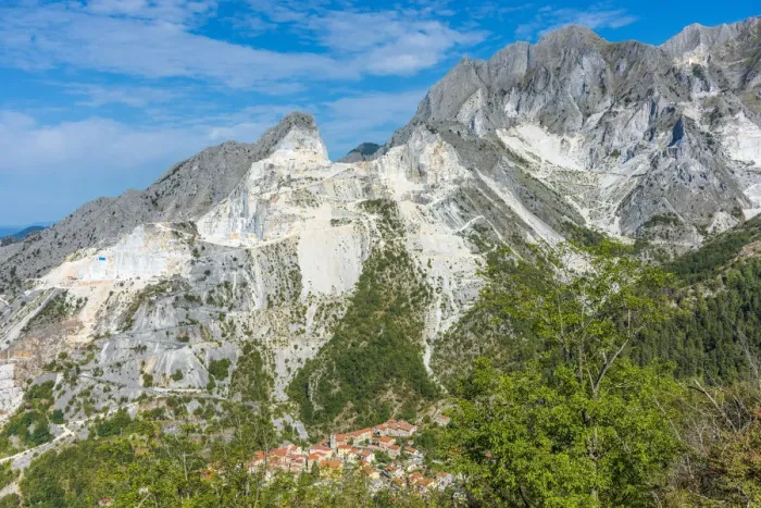 Framed Print : Europe, Italy, Tuscany. The marble quarries and the little village of Colonnata above Framed Print : Europe, Italy, Tuscany. The marble quarries and the little village of Colonnata above