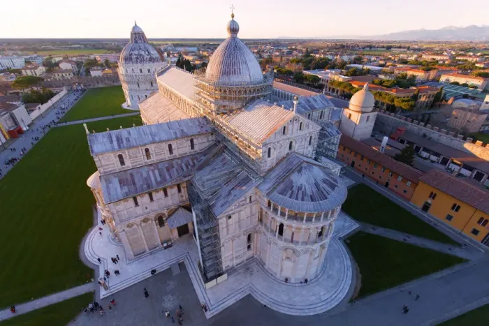 Framed Print : Europe, Italy, Tuscany, Pisa. Aerial view of the Cathedral at sunset