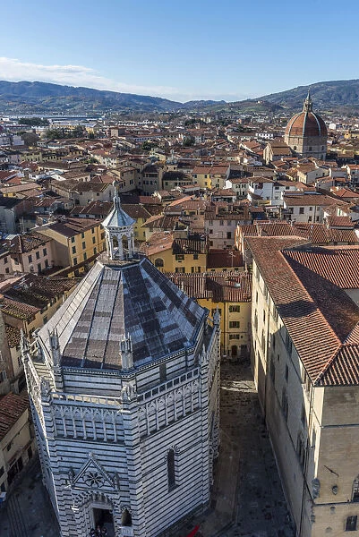 Europe, Italy, Tuscany. Pistoia, view from the tower towards the baptistery