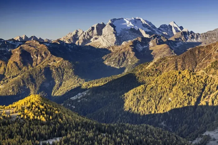 Framed Print : Europe, Italy, Veneto, Belluno. The grassy ridge of Padon, behind it the Marmolada