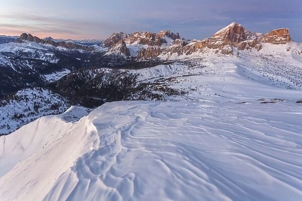 Europe, Italy, Veneto, Belluno. Winter view from Mount Pore northward, Dolomites