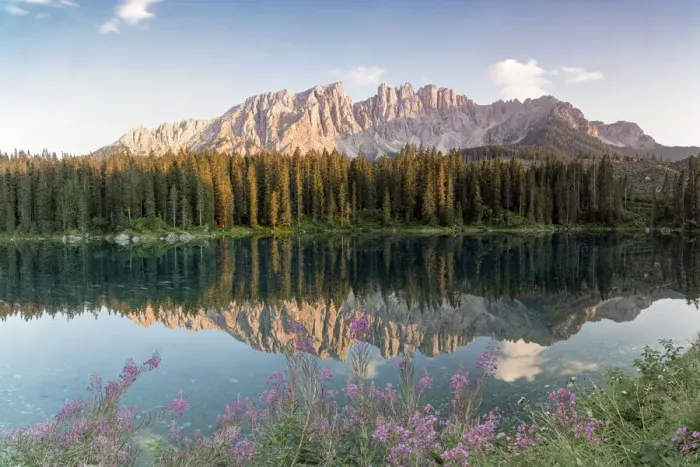 Framed Print : Europe, Italy, Veneto, Unesco Dolomites: enchanting Carezza Lake