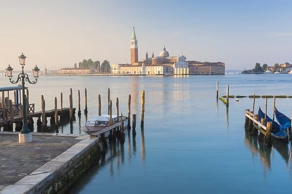 Europe, Italy, Veneto, Venice. Classic view of St. George major island at sunrise