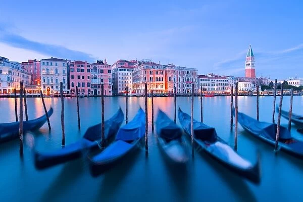 Europe, Italy, Veneto, Venice. Gondolas at dusk