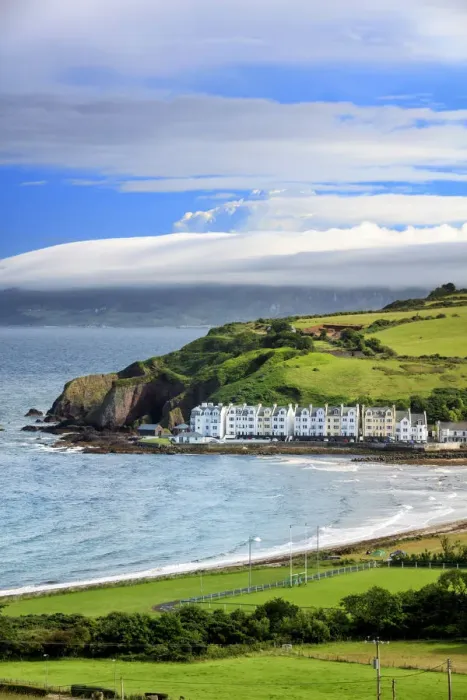 Framed Print : Europe, Northern Ireland, elevated view of Cushendun village Framed Print : Europe, Northern Ireland, elevated view of Cushendun village