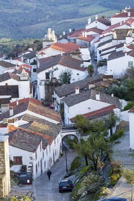 Framed Print : Europe, Portugal, Alentejo, Portalegre, Marvao village - a man walking along a cobbled Framed Print : Europe, Portugal, Alentejo, Portalegre, Marvao village - a man walking along a cobbled