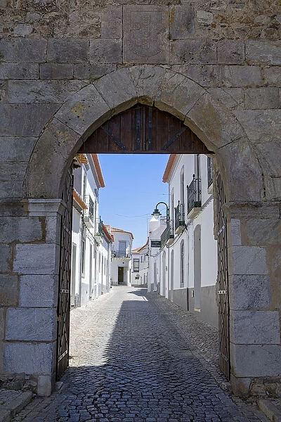 Europe, Portugal, Alentejo, Serpa, the castellated Moorish gates to the medieval town