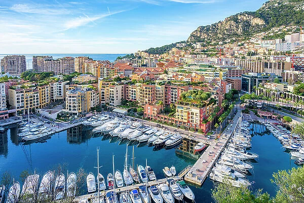Europe, Principality of Monaco. The little harbour on foot of Monaco Ville in Fontvieille