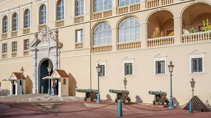 Framed Print : Europe, Principality of Monaco. A part of the prince's palace with a guard Framed Print : Europe, Principality of Monaco. A part of the prince's palace with a guard