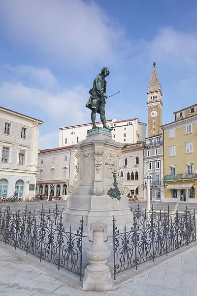 Europe, Slovenia, Istria. Tartini Square, Piran with the statue of Giuseppe Tartini