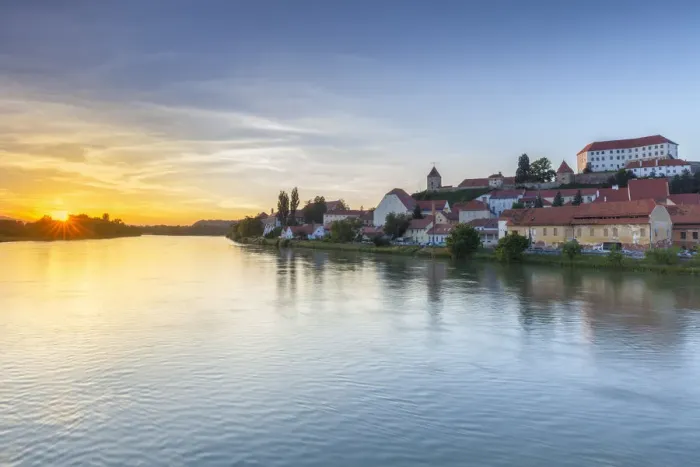 Framed Print : Europe, Slovenia, Styria, Ptuj. Sunset on the Drava river near Ptuj old city Framed Print : Europe, Slovenia, Styria, Ptuj. Sunset on the Drava river near Ptuj old city
