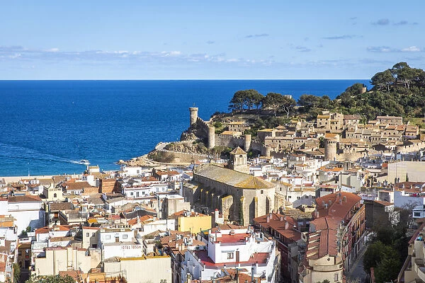 Europe, Spain, Catalonia, Costa Brava, Tossa de Mar, View of Tossa de Mar from the Torre