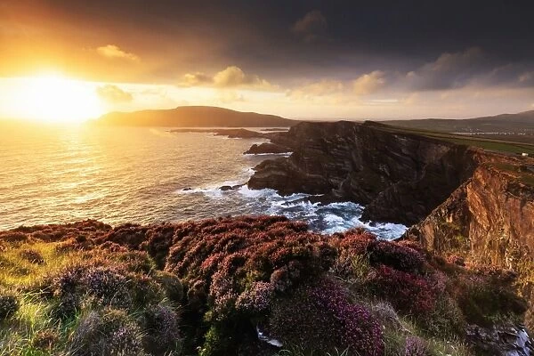 Europe, Spectacular Kerry cliffs at sunset along the Ring of Kerry